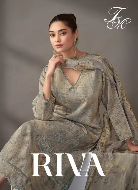 Riva By T&M Pure Silk Jari Printed Embroidery Dress Material Wholesale Online